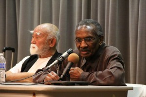 Hank Jones answers students questions at the social justice panel discussion on April 4 in Kreider Hall.