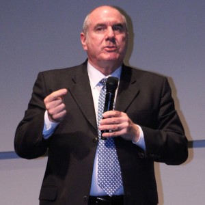 Farley Herzek, the interim president of East Los Angeles College, speaks at the GCC presidential forum.